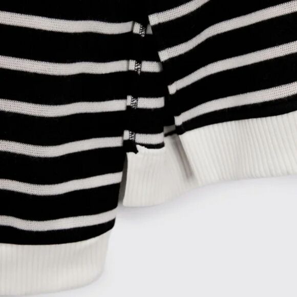 Zara Black White Striped Rib Trim Long Sleeve Mock Neck Pullover Sweater (NWT) - Picture 8 of 10